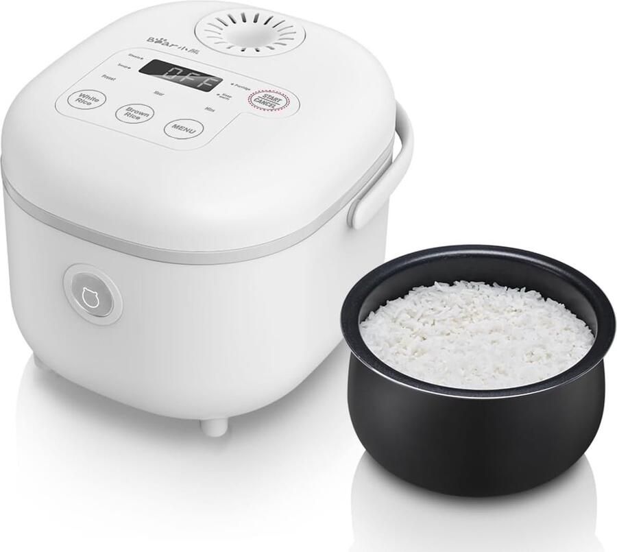Mini Rijstkoker Wit Multifunctioneel met Stoomfunctie Compacte 2L Capaciteit Voor 2-4 Personen