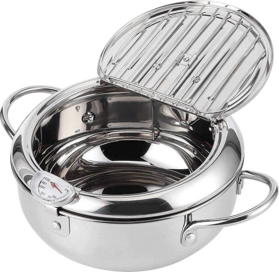 Mini Roestvrijstalen Frituurpan Japanse Stijl Met Thermometer Deksel Oliedruppel Afdruiprek Voor Keuken Frieten Vis en Knapperig Vlees Big size 24cm