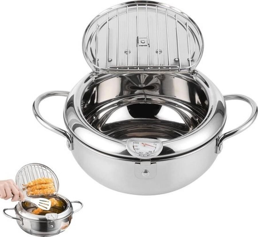 Mini roestvrijstalen frituurpan met thermometer Japanse stijl voor inductiekookplaat kookgerei gasfornuis L-24cm