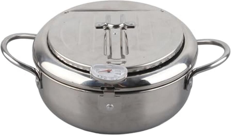 Mini Roestvrijstalen Tempura Friteuse met Temperatuurregeling Geschikt voor Gas- en Inductiekookplaten