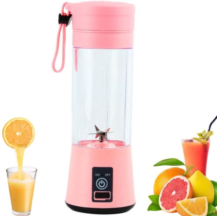 Mini sapcentrifuge Sapbeker Elektrische sapcentrifuge 6 messen USB Geschikt voor het persen van fruit en groenten Babyvoeding Mixen Roze 7 5*7 5*23 cm 380 ml 25 W