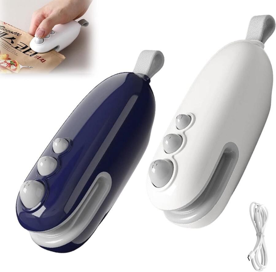 Mini Sealer oplaadbare Hand Sealer Apparaat Seal Plastic Sealer Apparaat voor zakjes Sealapparaat Sealmachine-voor plastic zakken snackzakken en voedselbewaarzakken(wit+blauw)