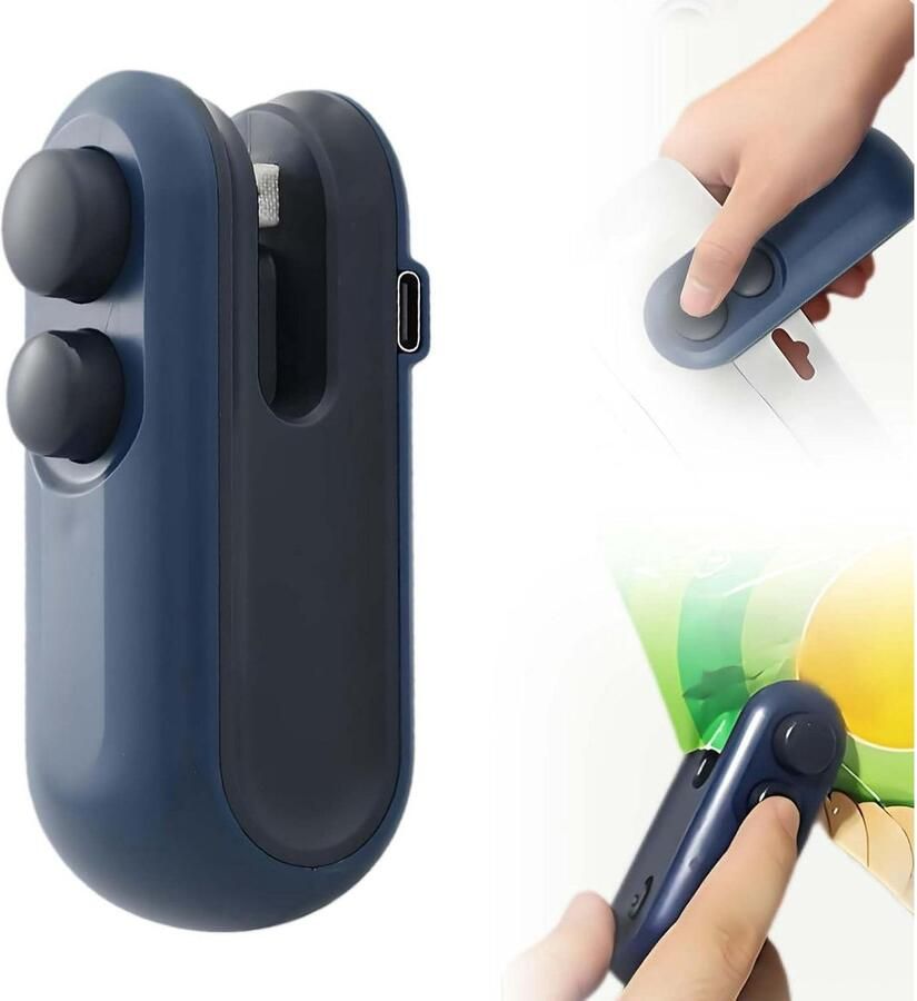 Mini-sealmachine met snijder en magneet handzame machine voor het sealen van chipszakken 2-in-1 mini-snackzaksealmachine draagbaar hitteverzegelingsgereedschap keukengadget (blauw)