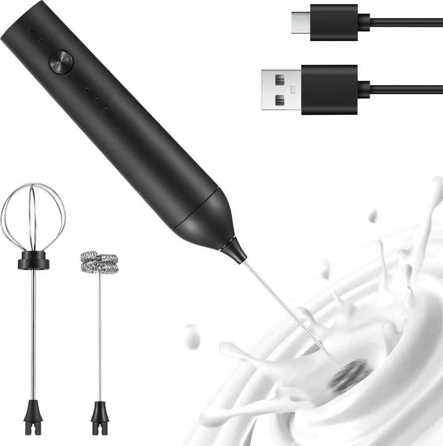 Mini slimme koffie- en melkschuimer Elektrische melkschuimer USB oplaadbaar Zwart