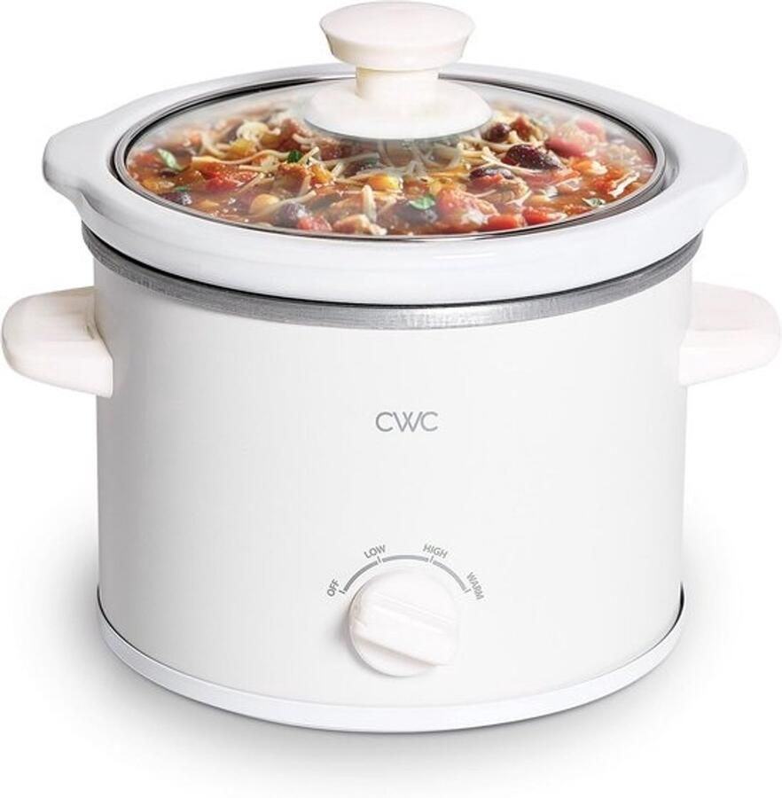 Mini Slowcooker 2L Crème met Verstelbare Warmtestanden Vaatwasserbestendige Keramische Pan