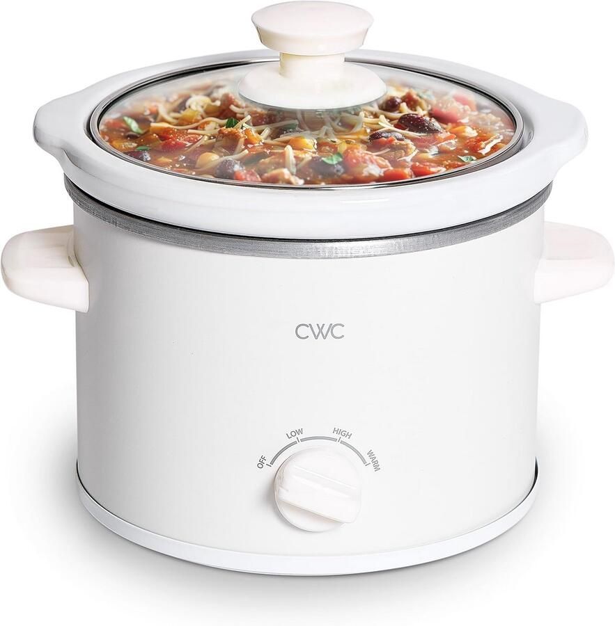 Mini Slowcooker 2L Crème met Verstelbare Warmtestanden Vaatwasserbestendige Keramische Pan