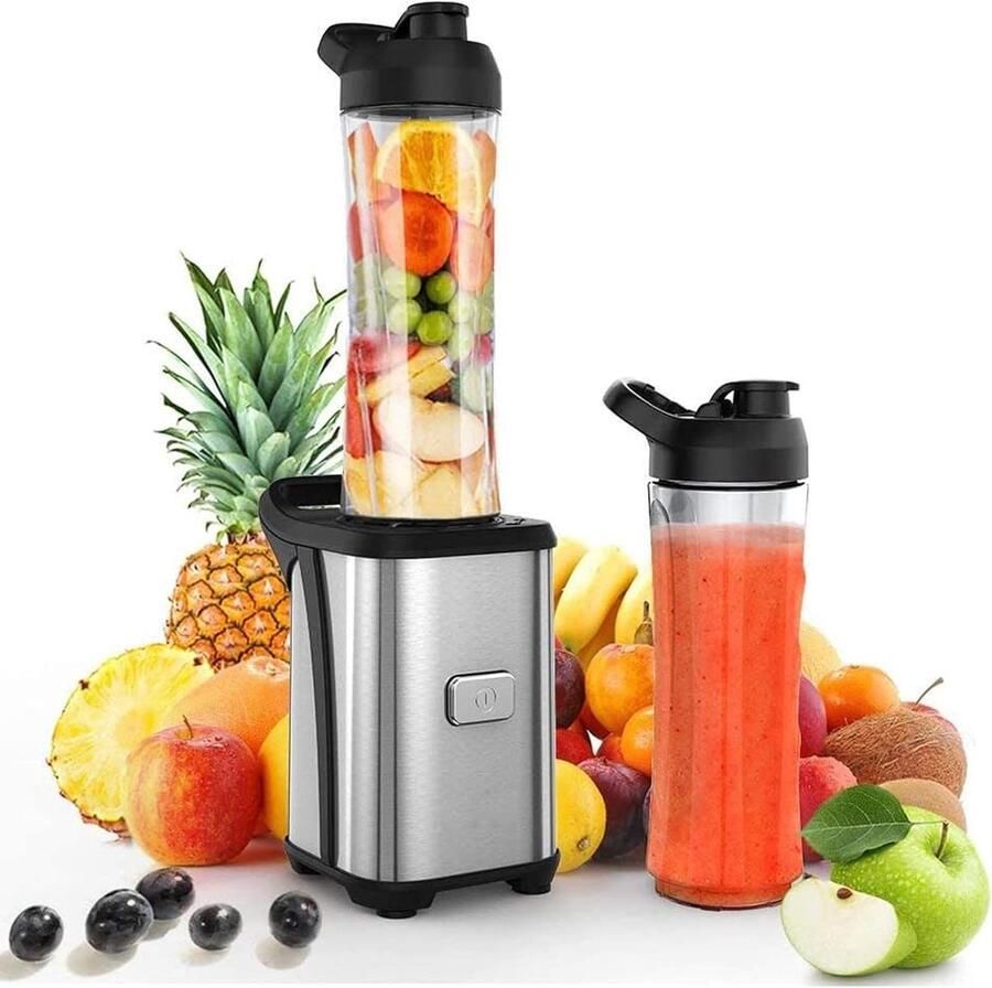 Mini Smoothie Maker Portable Blender Snelle Smoothies Maken 350W Krachtige Motor 2x 600ML Flessen Zilver