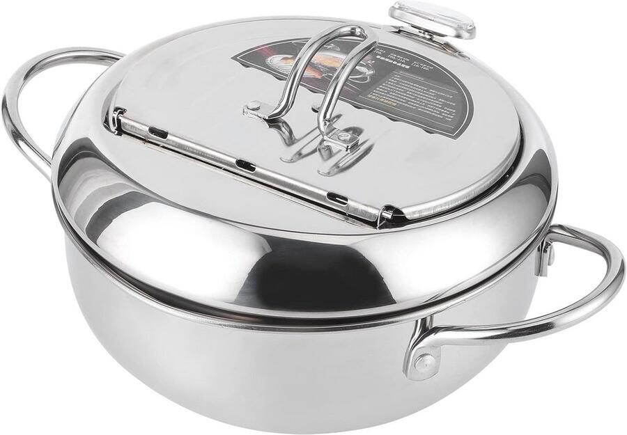 Mini Stalen Koekenpan met Thermometer 24cm Japanse Stijl Frituurpan