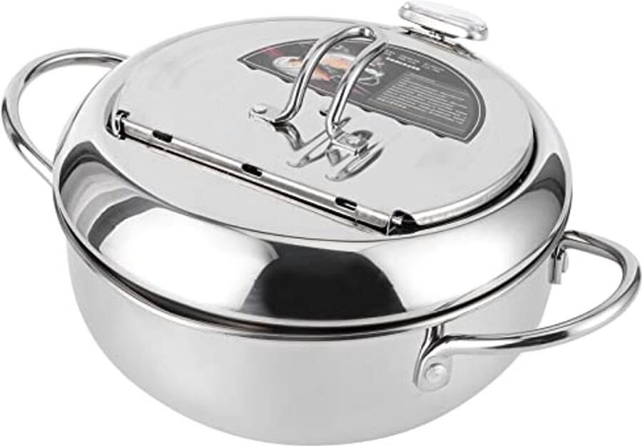 Mini Stalen Koekenpan met Thermometer 24cm Japanse Stijl Frituurpan