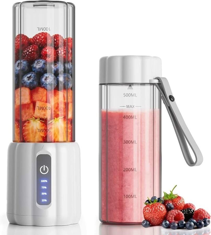 Mini Stand Mixer draagbare smoothie maker to go 22.000 omw min 500 ml beker 6 roestvrijstalen messen blender met reisdeksel voor kantoor fitnessstudio keuken