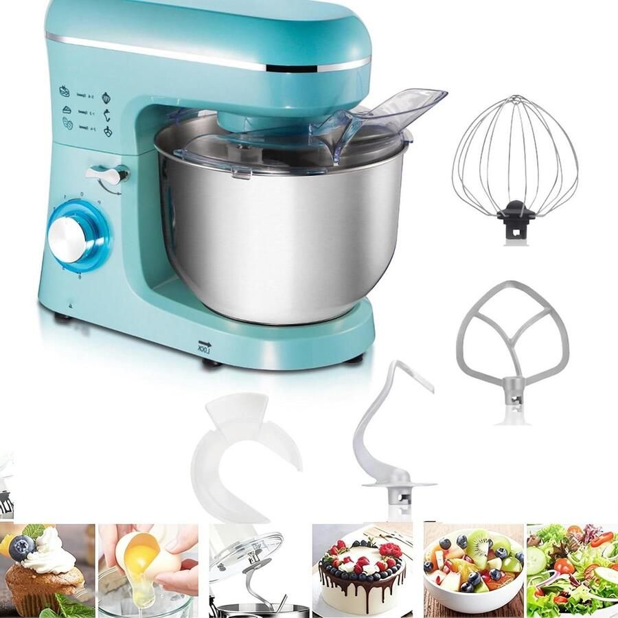 Mini Stand Mixer Keukenmixer Compact Bakken Thuis Kantelbaar Ontwerp 5.5 Liter Kom Zilver