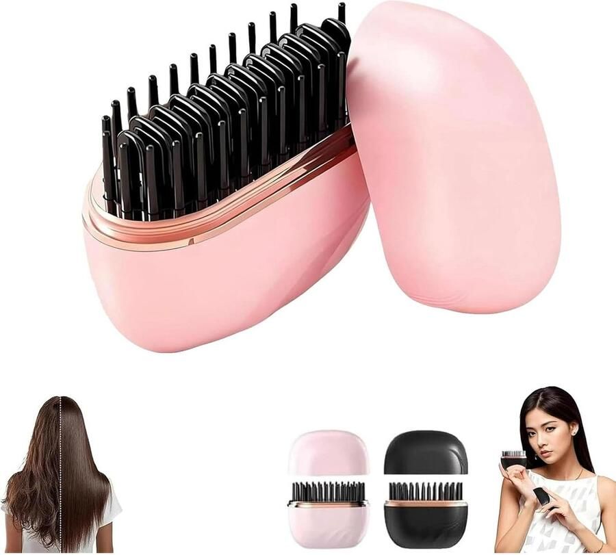 Mini stijltang 2-in-1 draadloze stijlkam voor in de zak lichtgewicht en draagbaar drie temperatuurstanden hittebestendige behuizing snel opwarmen in 30 seconden geschikt voor vrouwen thuis en onderweg (roze)