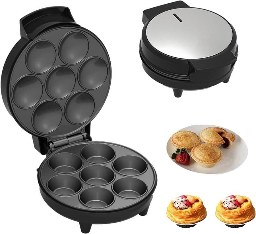 Mini Taartenmaker Quiche Maker Snacks Bakken Dubbelzijdige Verwarming 7 Holtes Zwart