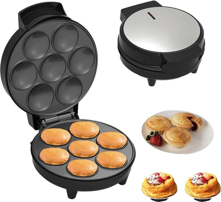 Mini Taartmaker Quiche Maker Snelle Snacks Bakken Dubbelzijdige Verwarming 7 Holtes Zwart