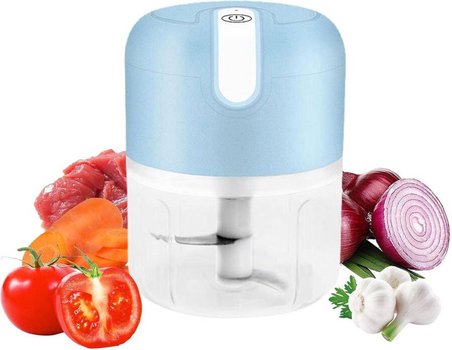 Mini USB Hakmolen Elektrisch Foodprocessor Hakmolens Uiensnijder vaatwasser bestendig Chopper RVS Messen LICHTBLAUW 250 ml