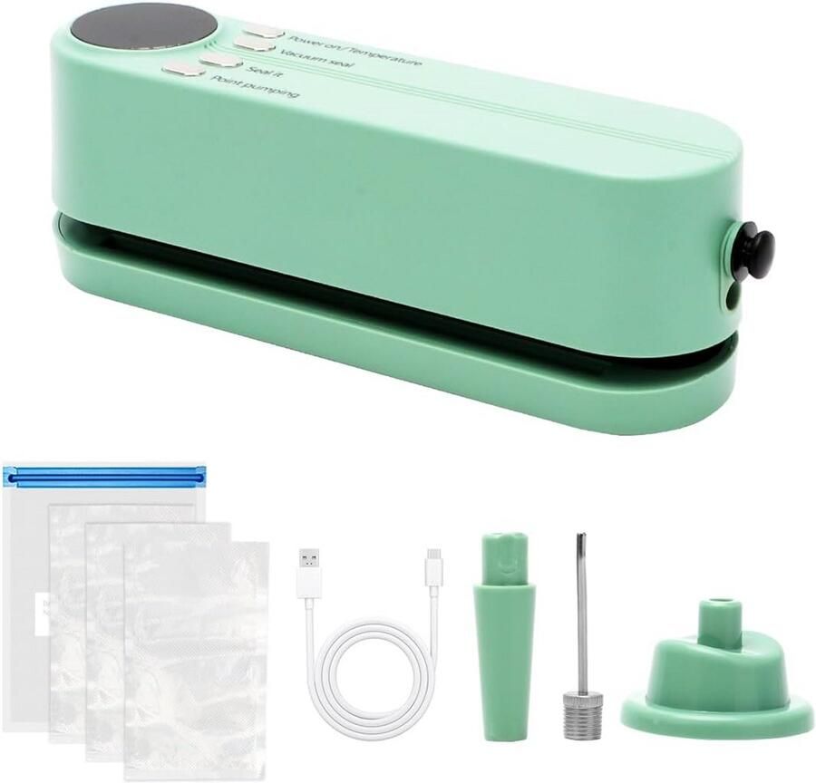 Mini vacumeerder Folielasapparaat voedsel bewaren Draadloos oplaadbaar 60 KPA zuiging Groen