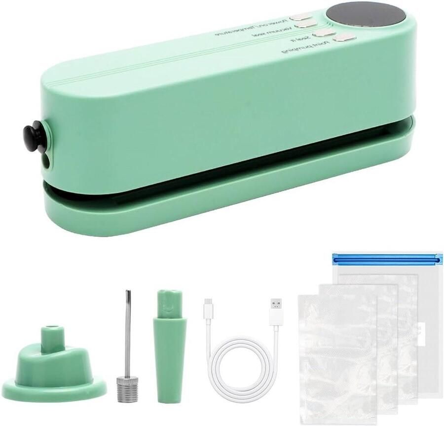 Mini vacumeerder Voedsel afdichter Voedsel bewaren Draadloos en oplaadbaar 3 temperatuurstanden Groen