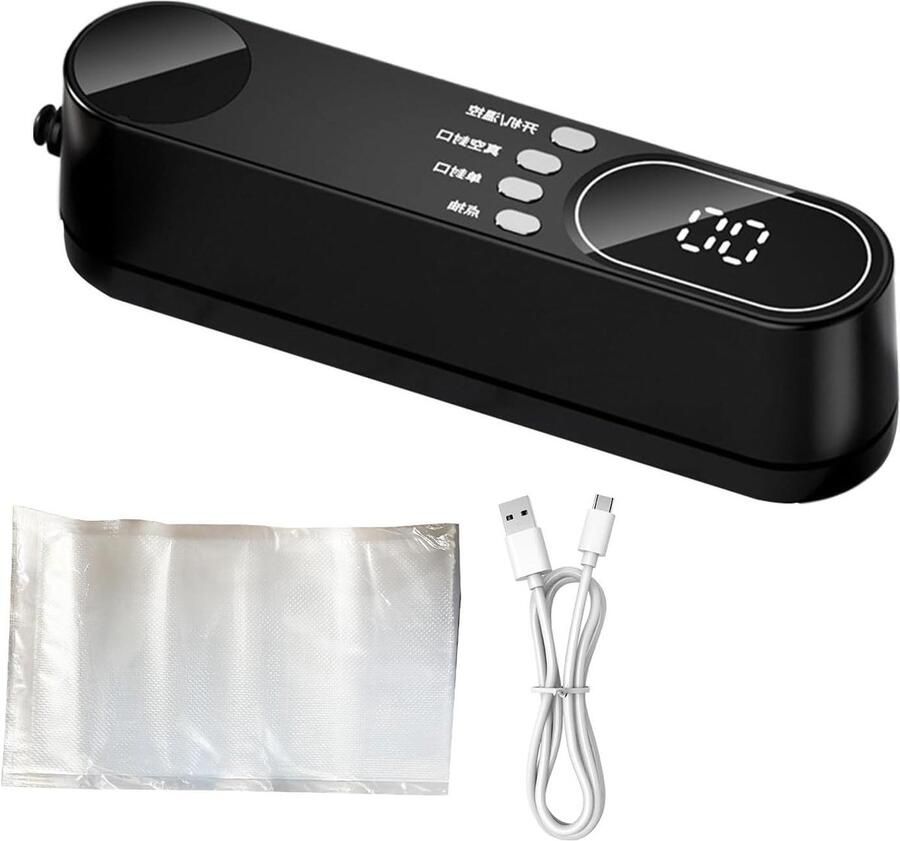 Mini Vacuüm Sealer Draadloze Sealer Voedsel Vers Houden Slimme Afdichting 19.5 cm Zwart