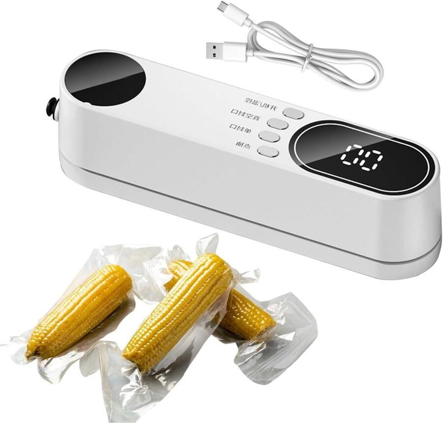 Mini Vacuüm Sealer Draadloos Voedsel Apparaat Voedsel Bewaren Compact En Draadloos 19.5 cm Wit