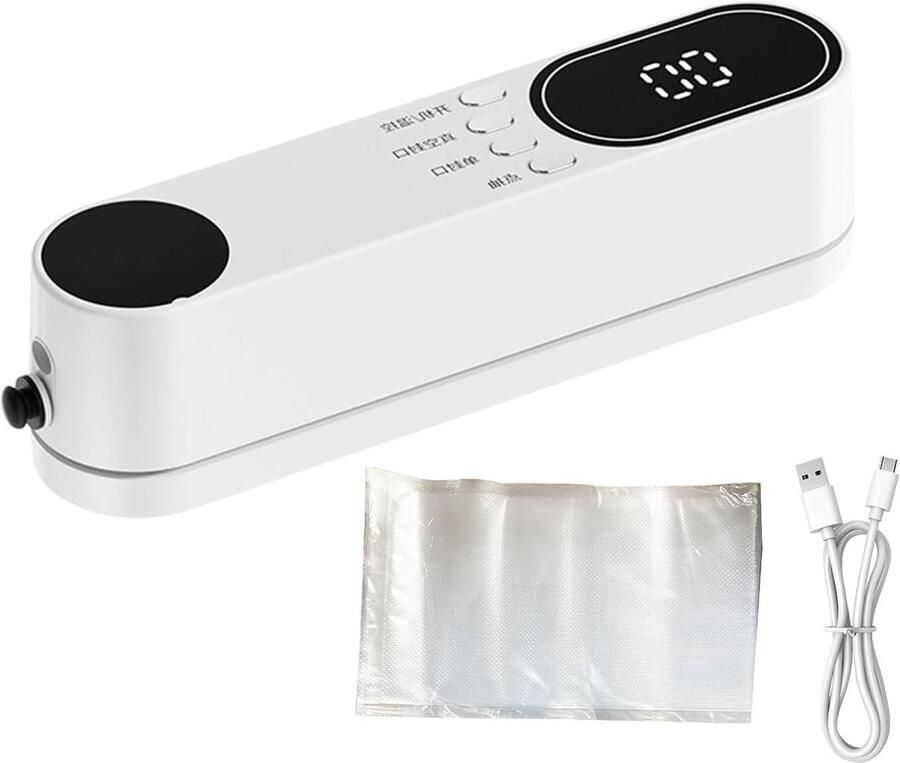 Mini Vacuüm Sealer Draadloze Voedselafdichter Voedsel Vers Houden Compacte Oplossing 19.5 cm Wit