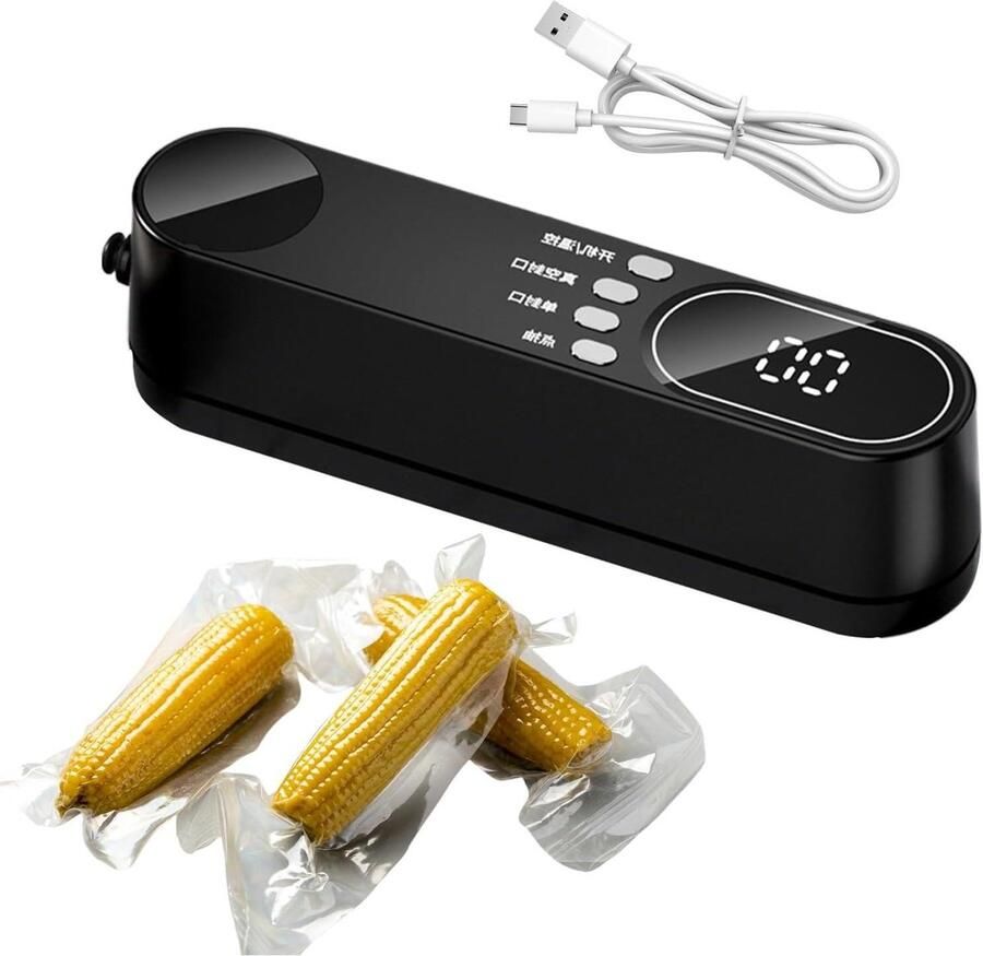 Mini Vacuüm Sealer Voedselafdichter Draadloos Voedsel Vers Houden Handheld Draagbaar Systeem 19.5 cm Zwart