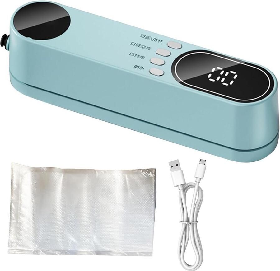 Mini Vacuüm Sealer Voedselafdichter Voedsel Vers Houden Draadloos Draagbaar 195 cm Blauw