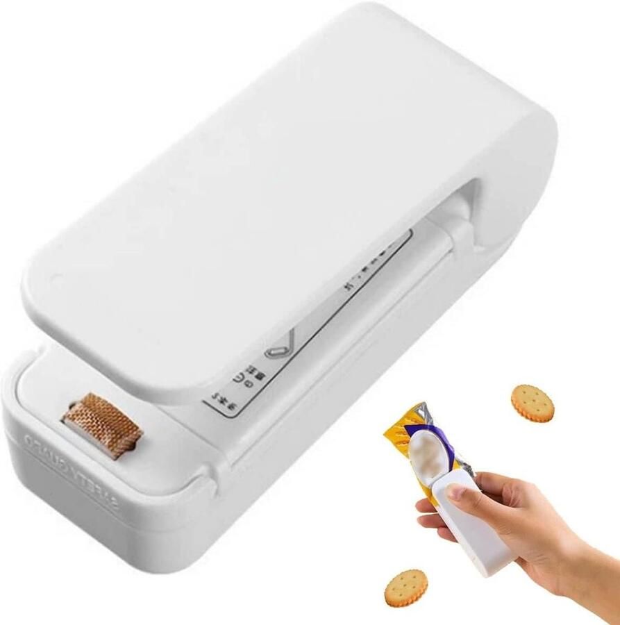 Mini Vacuüm Sealer Zaksealer Hitte Voedsel Vers Houden 2 in 1 Tool 9 cm Lengte Wit