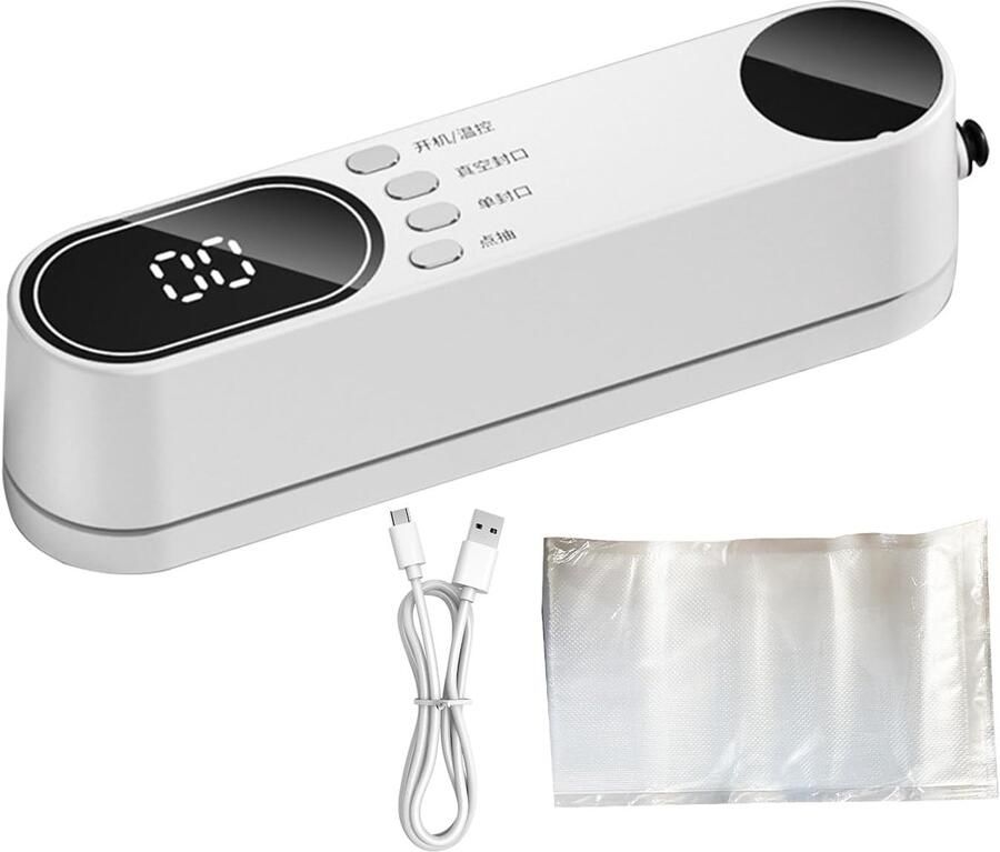 Mini vacuümmachine Draadloos apparaat Levensmiddelen conserveren Compact en draagbaar 19.5 cm lengte Wit