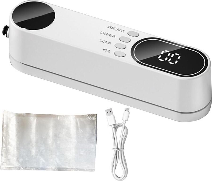 Mini Vacuümmachine Draadloze Sealer Levensmiddelen Conserveren Compact Draagbaar Ontwerp 19.5 cm Wit