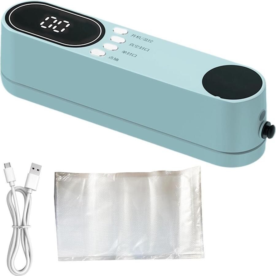 Mini vacuümmachine Draadloze sealer Voedsel bewaren USB oplaadbaar 199 cm Blauw
