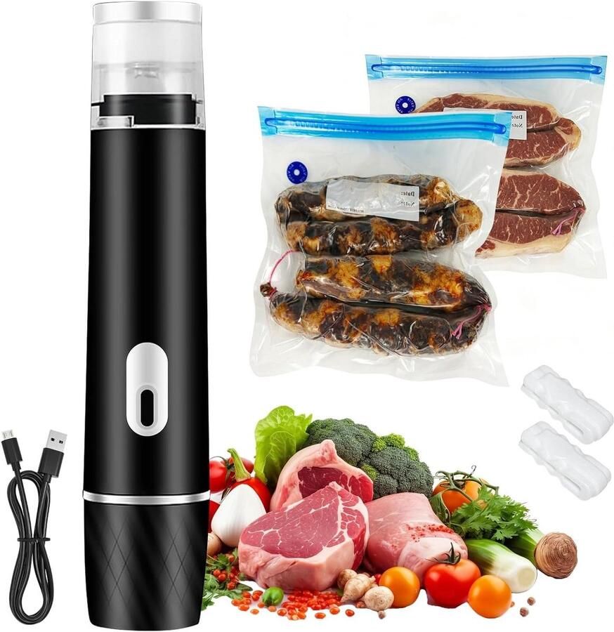 Mini Vacuümmachine Draagbare Sealer Levensmiddelen Bewaren Krachtige Zuigkracht 15 Zakken Inbegrepen Wit