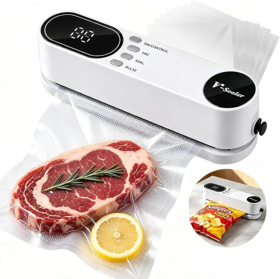 Mini Vacuümmachine met 10 Vacuümzakken Draadloos 4-in-1 Digitaal Display