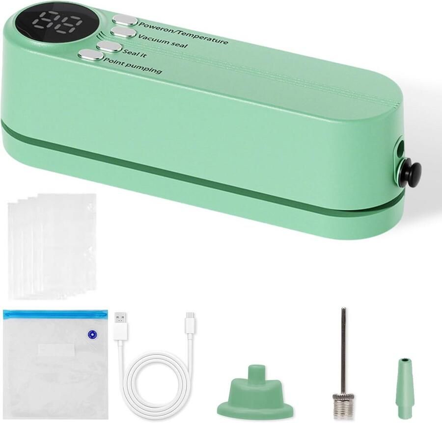 Mini Vacuümmachine Voedsel Sealer Levensmiddelen Bewaren Draadloos Oplaadbaar 60 kPa Zuigkracht Groen