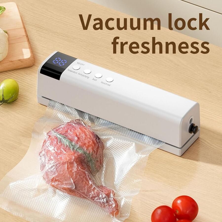 Mini vacuümsealer draagbare vacuümsealer van 60 kPa draadloze mini-zaksealer inclusief 5 vacuümzakken handzame warmtesealer voedselverpakkingsmachine geschikt voor het bewaren van voedsel en snacks (wit)