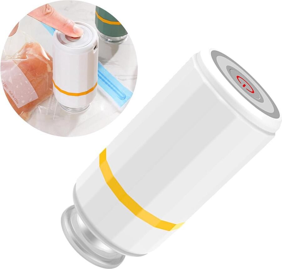 Mini vacuümsealer met herbruikbare vacuümzakken stille werking sterke zuigkracht oplaadbaar draagbaar geschikt voor het conserveren van levensmiddelen handzame vacuümsealer wit