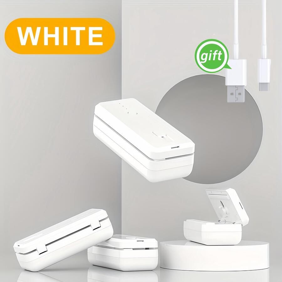 Mini vierkante sealmachine Geschikt voor thuisgebruik plastic sealmachine Geschikt voor het verpakken van huishoudelijke plastic zakken voedselconservering en het sealen van snacks (wit)