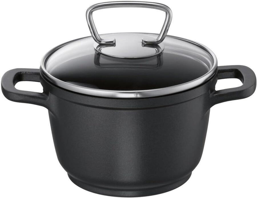 Mini vleespan Kleine kookpan Koken voor één Gietaluminium kwaliteit 12 cm Zwart