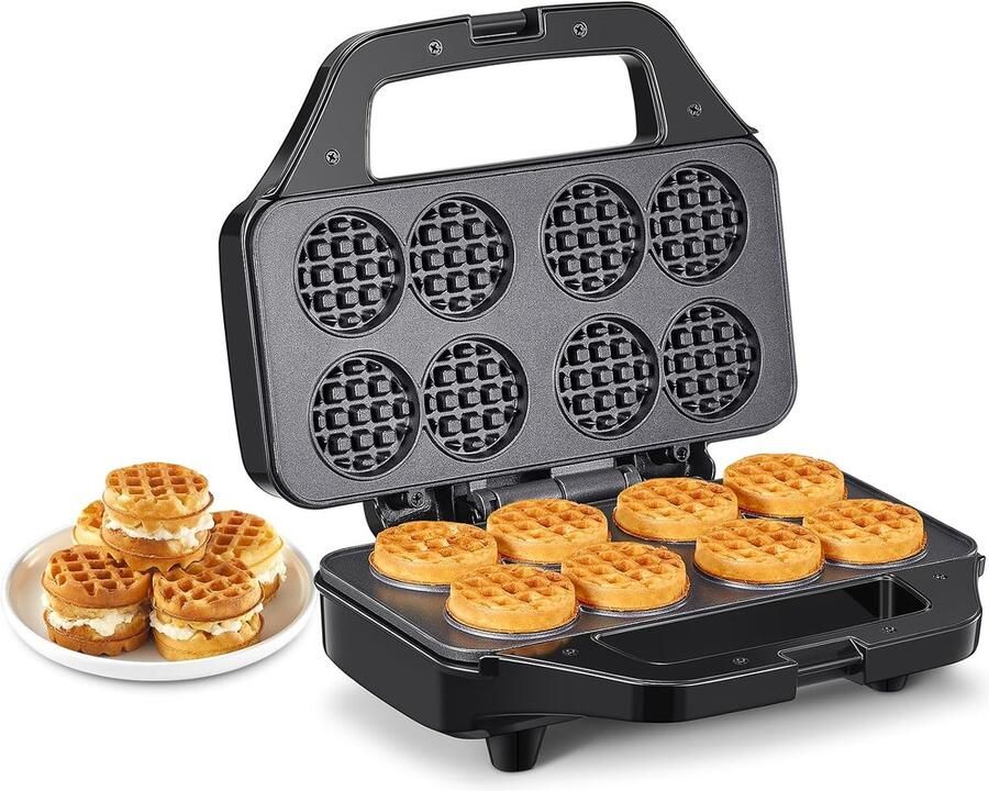 Mini-wafelijzer 850 W voor 8 mini-wafels van 4 8 cm Met controlelampjes en vaste antiaanbakplaten; voor snackporties lunchboxen en wafelspiesen