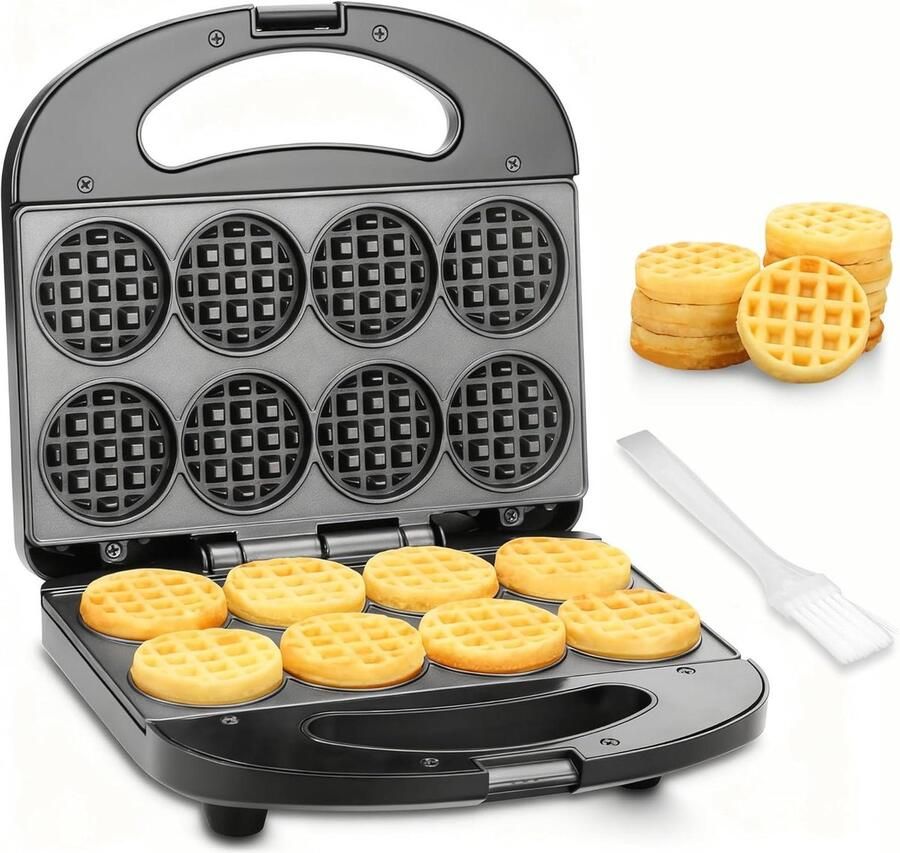 Mini-wafelijzer Apparaat voor wafels Ontbijt maken 8 kleine wafels 21 cm breed Zwart