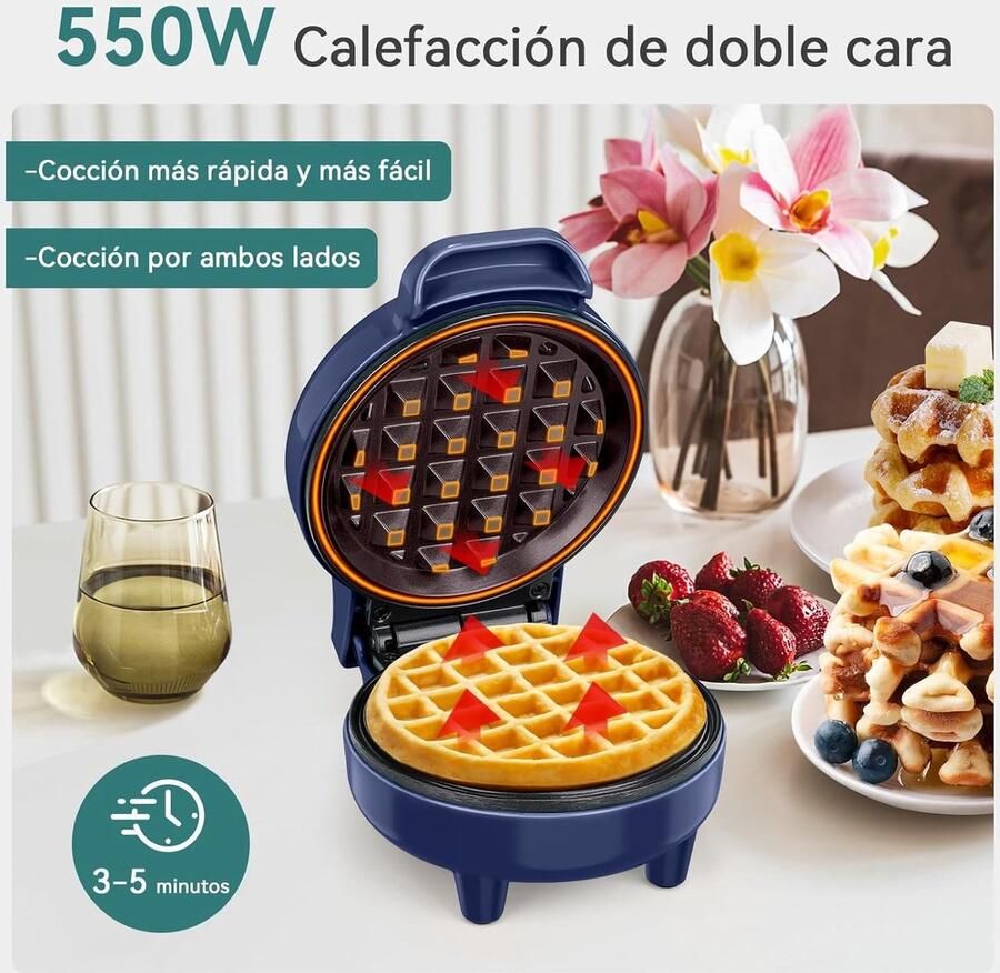 Mini Wafelijzer Blauw Compact Ontwerp Automatische Temperatuurregeling Voor Kleine Porties