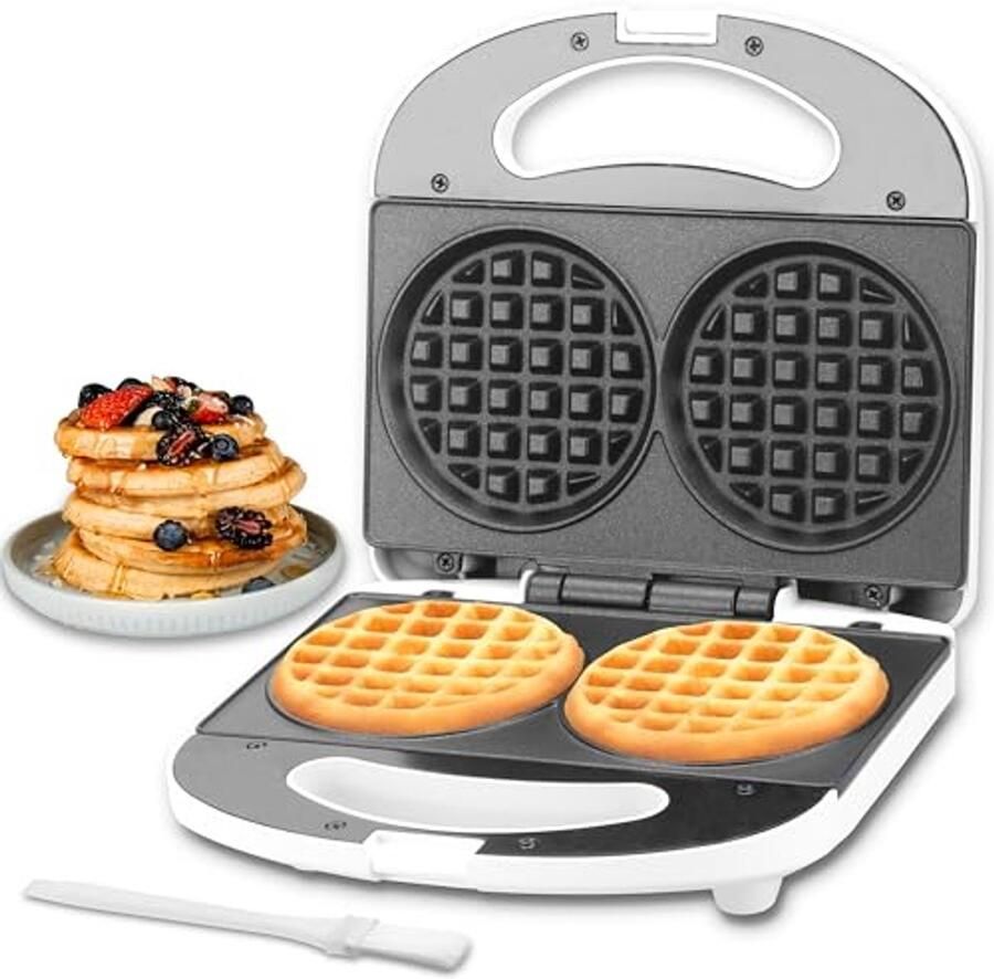 Mini Wafelijzer Dubbel – Compact Antiaanbak Wafelapparaat voor Kinderen en Gezin – Wit