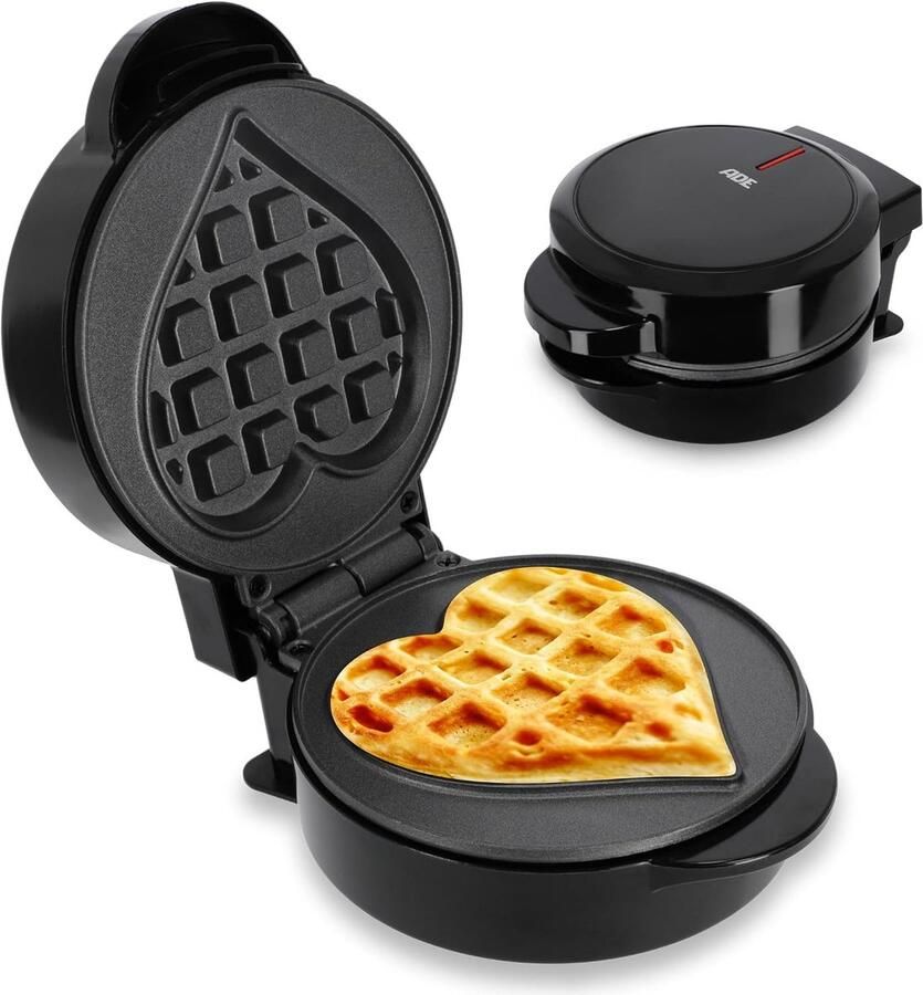 Mini-wafelijzer hartvorm Belgische wafel perfect voor één persoon feestje verjaardagsfeestje voor kinderen antiaanbaklaag van hoge kwaliteit 550 W zwart