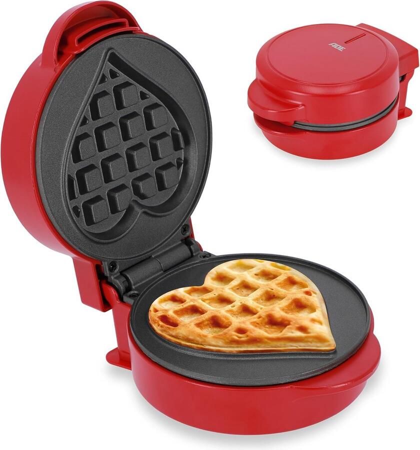Mini Wafelijzer Hartvorm Wafelmaker Romantisch Ontbijt Antiaanbaklaag Compact Formaat Rood