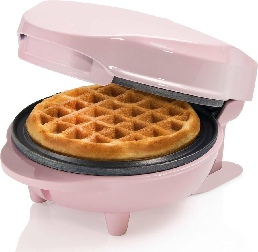 Mini Wafelijzer Kleine Wafelmaker Kinderfeestjes Bakken Compact Retro Design 11x20x15 cm roze
