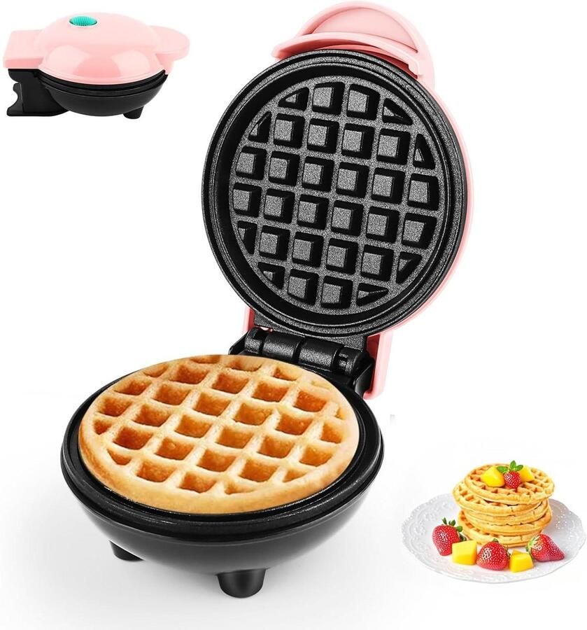 Mini Wafelijzer Belgische Wafels Snelle Ontbijtjes Dubbelzijdig Verwarmen 10 cm Diameter Roze
