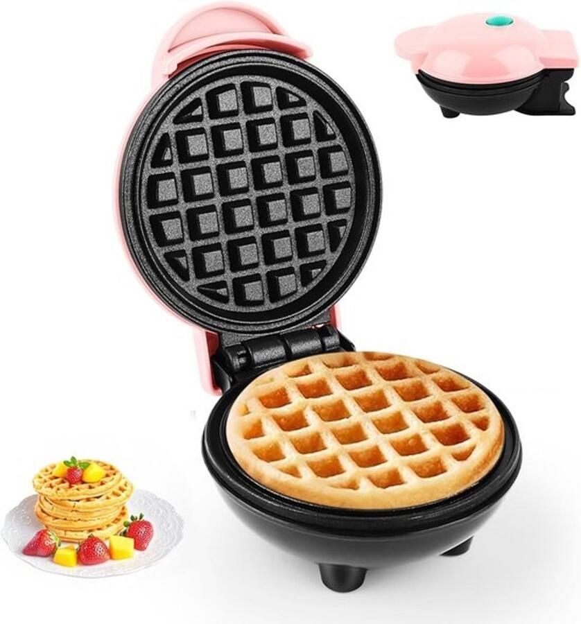 Mini Wafelijzer Kleine Wafelmaker Ontbijt Maken Dubbelzijdige Verhitting 10 cm Diameter Roze