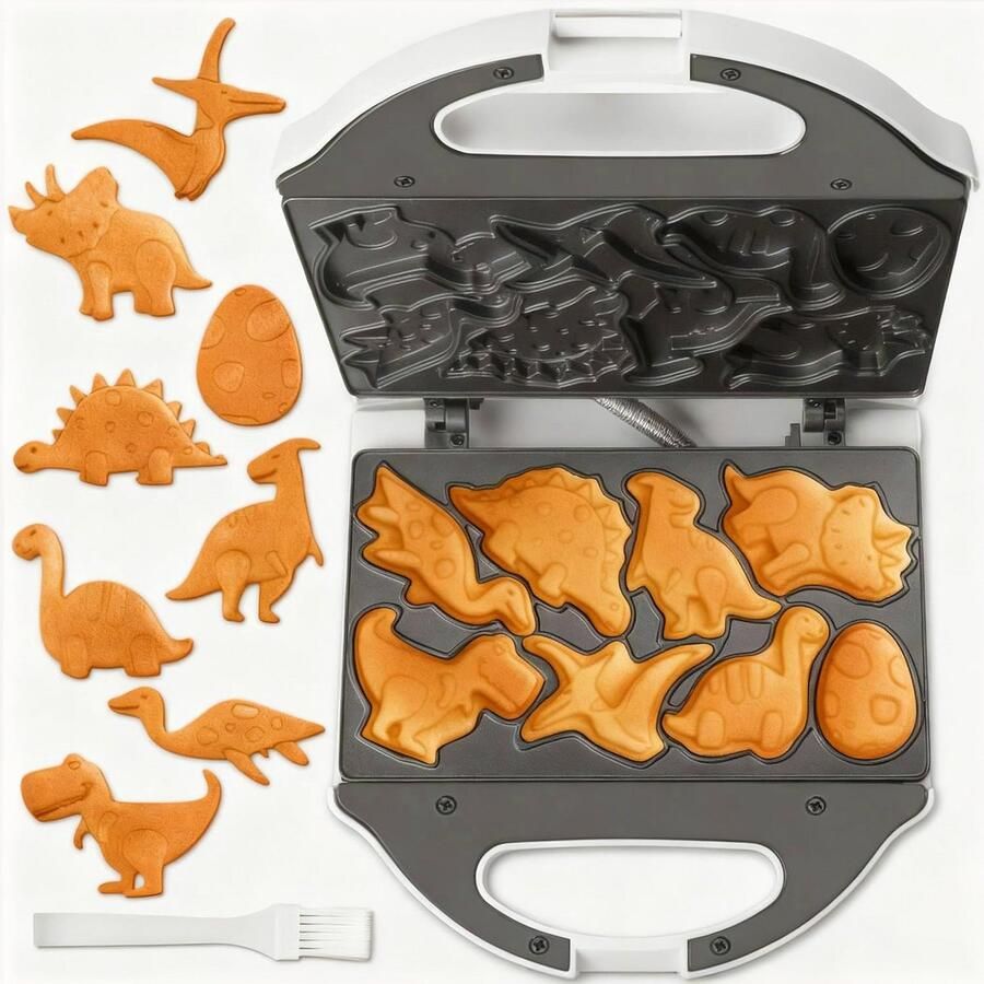 Mini Wafelijzer met 8 Dinosaurus Motieven voor Kinderen Compact en Eenvoudig in Gebruik