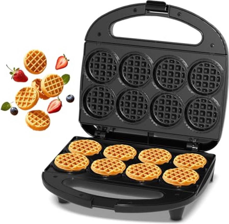 Mini Wafelijzer met Antiaanbaklaag Bakt 8 Wafels van 5 cm Compact Ontwerp Ideaal voor Ontbijt en Feestjes
