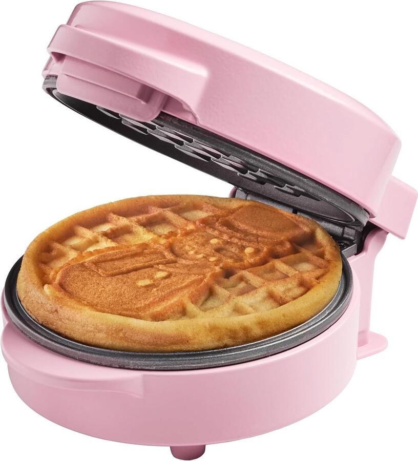 Mini-wafelijzer met sneeuwpoppatroon kleine wafelmaker met antiaanbaklaag voor kinderverjaardagen familiefeesten Pasen of Kerstmis retro design 550 watt roze
