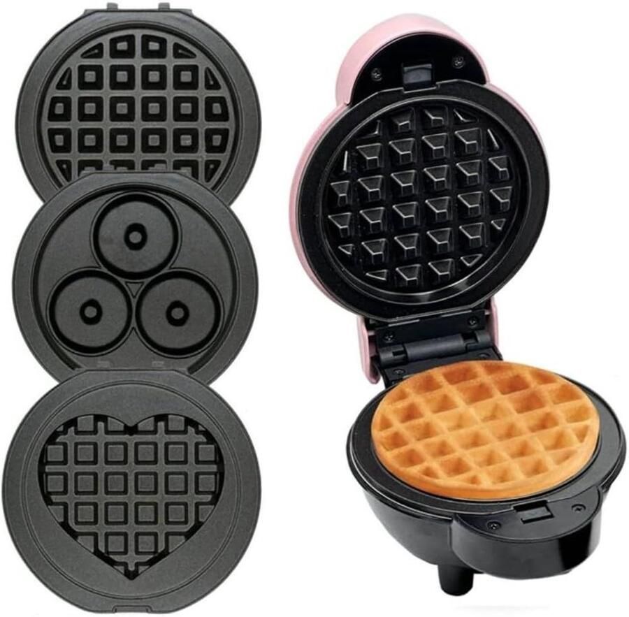 Mini Wafelijzer Ontbijt Machine Snelle Snacks Maken 4-in-1 Verwisselbare Platen 22 x 22 x 10 cm